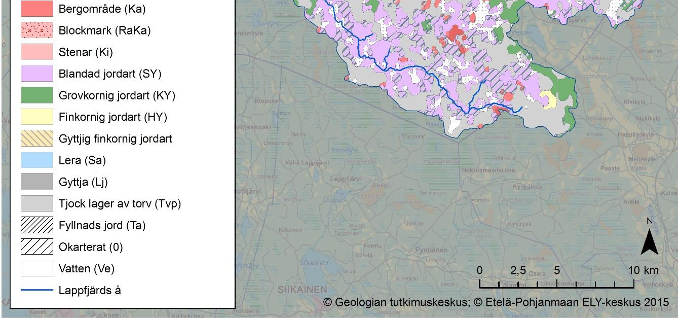 Inom avrinningsområdet finns flera grundvattenområden och därför är vattenföringen och vattenkvaliteten jämnare än i de andra närliggande vattendragen.