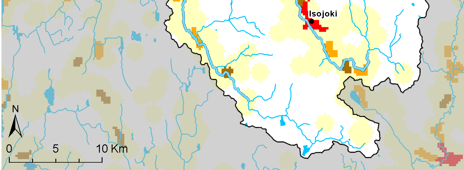 Finlands miljöcentral, NTM-centralen i Södra Österbotten 2011; Bild 10. Samhällsstrukturen i Lappfjärds ås avrinningsområde (2011).