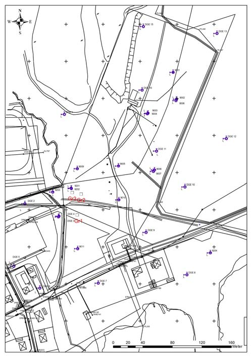 Rapport 5862 - Föroreningsspridning Tillämpning och utvärdering av metoder Delrapport 1a Figur 18. Provgroparnas placering, bakgrundskarta DGE 2006. IVL Gr 1 grävdes söder om de gamla järnvägsspåren.