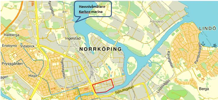 5.6.3 Mätning av havsvattenstånd För att kunna korrelera grundvattennivåerna i grundvattenrören mot havsvattenståndet har Sweco låtit Sjöfartsverket utföra mätningar av havsnivån i Motala ströms