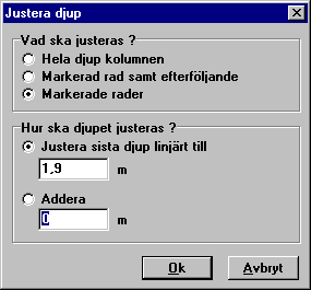 Redigera mätdata Alla beräknade data samt rådata presenteras i ett redigeringsformulär för data och är på samma sätt som formuläret för ingångsdata gemensamt för alla öppnade sonderingar.