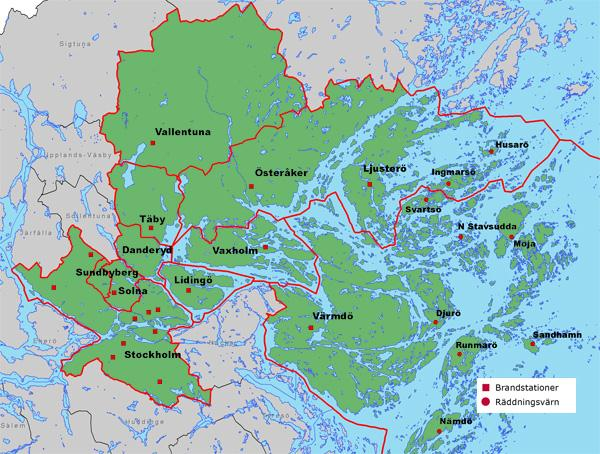 - Sandhamn (Räddningsvärn) Öster - Ljusterö (ägd) - Vaxholm (hyrd) - Åkersberga (ägd) - Täby (ägd) - Vallentuna (ägd) - Ingmarsö