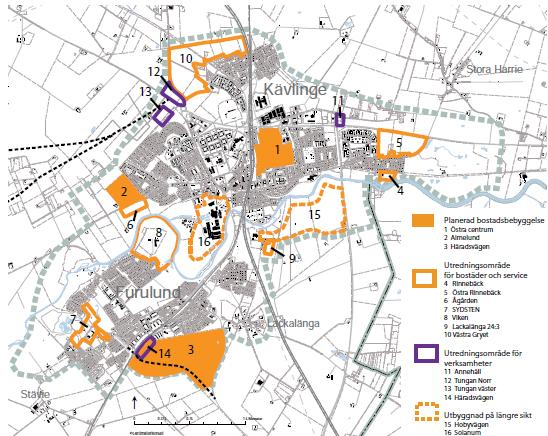 Figur 10: Översiktplan 2010 över Kävlinge-Furulund (Källa: www.kavlinge.se (2009-10-01)) 5.1.5 Lönsamhetskalkyl & Omfattning Här följer ett försök till beräkning av lönsamheten av en exploatering i områdena runt Kävlinge-Furulund.
