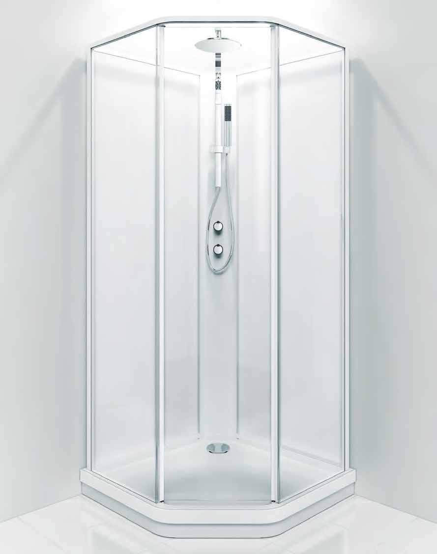 FASETT DUSCHAR FASETT hörndusch, 90x90, vit matt med klarglas exkl. duschblandare. 5 330: FASETT nisch 120, antracit grå med rökglas exkl. duschblandare. 5 660: GLAS Klar eller rök.