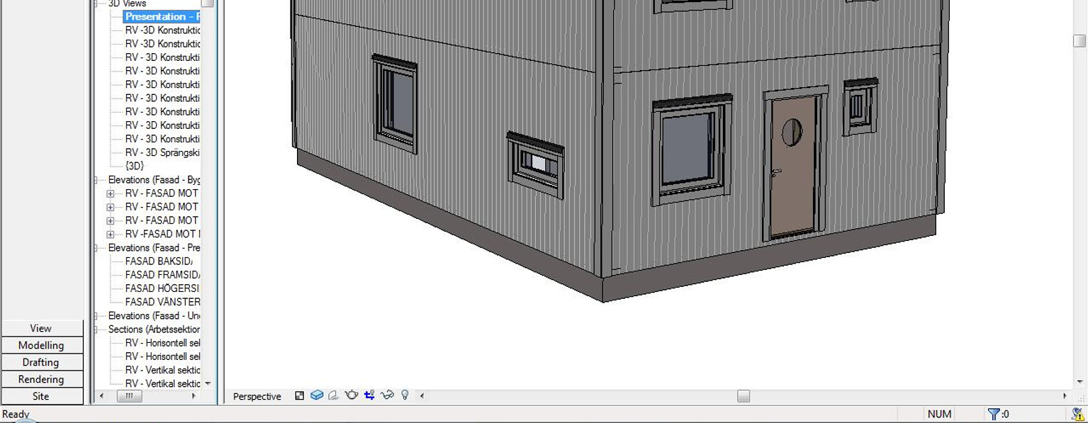 Figur 6. Modell av huset med vindskivor och foderbräder inlagda. 4.2 Konstruktion När a-modellen är klar ska den kompletteras med konstruktionen.
