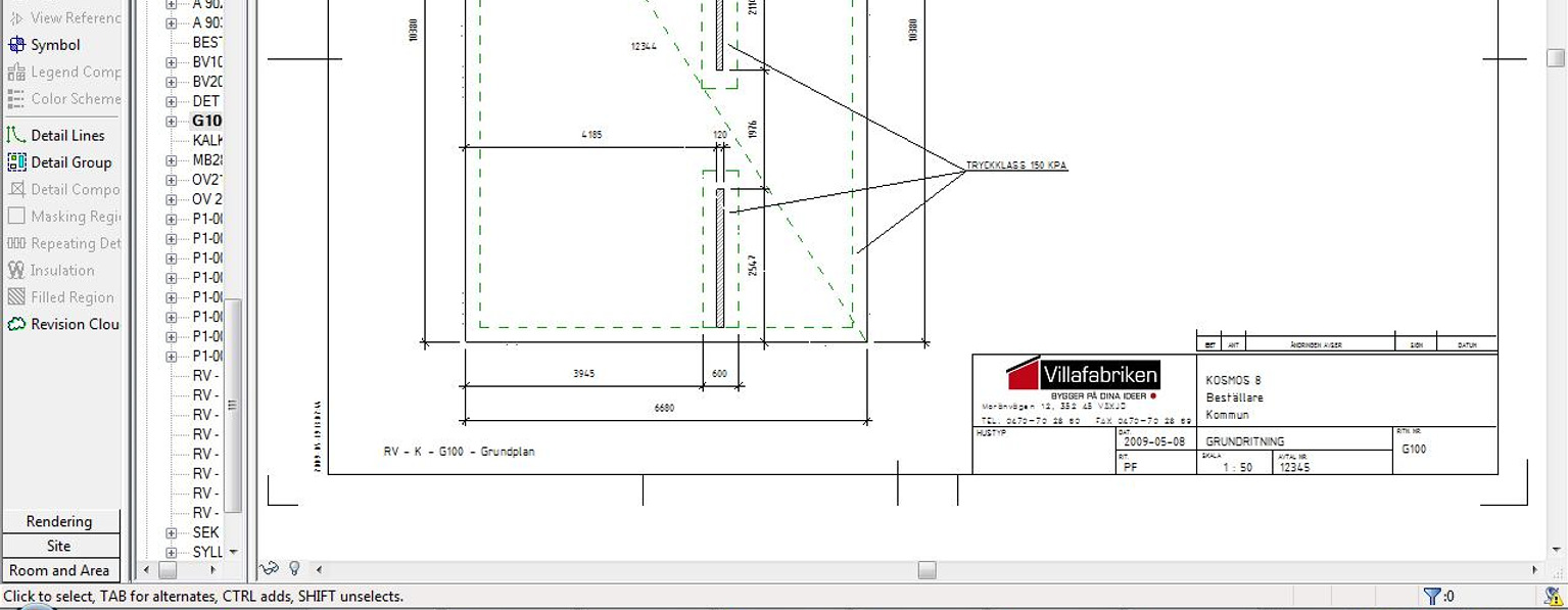 Figur 14. Snittet från sektionen bearbetas till en detaljritning. Det sista steget är att kontrollera ritningsarken.