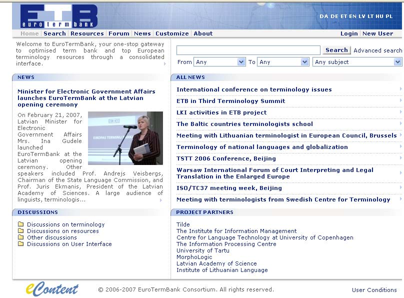 Bakgrund TISS, 2002 2004 Nordterm-Net, 1999; Brysseldeklarationen, allt fler områden. Enkel åtkomst av termer via Internet i en 2002; m.m. rikstermbank stöder en sådan utveckling.