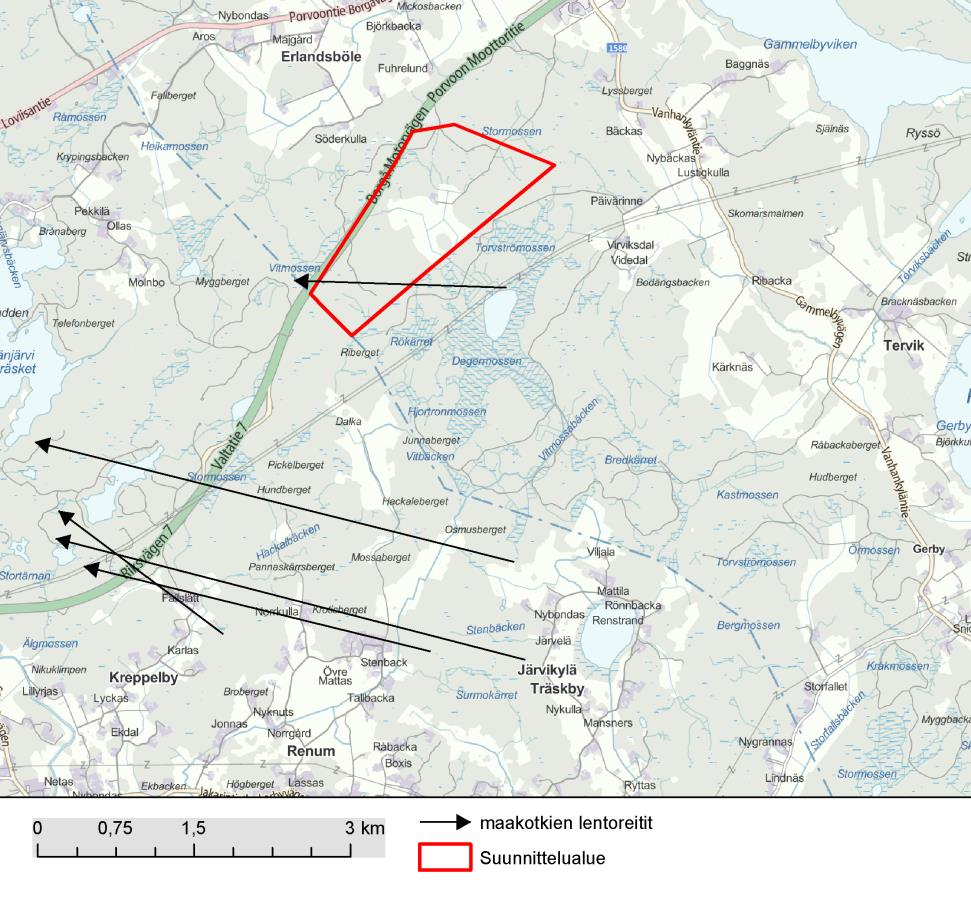 Tabell 4-3. Kungsörnar som sågs 21.10.2014. Åldern är angiven som kalenderår (1 år = född 2014). Flyghöjd 0 = < 65 m, 1 = 65 200 m ja 2 = > 200 m. Kl.