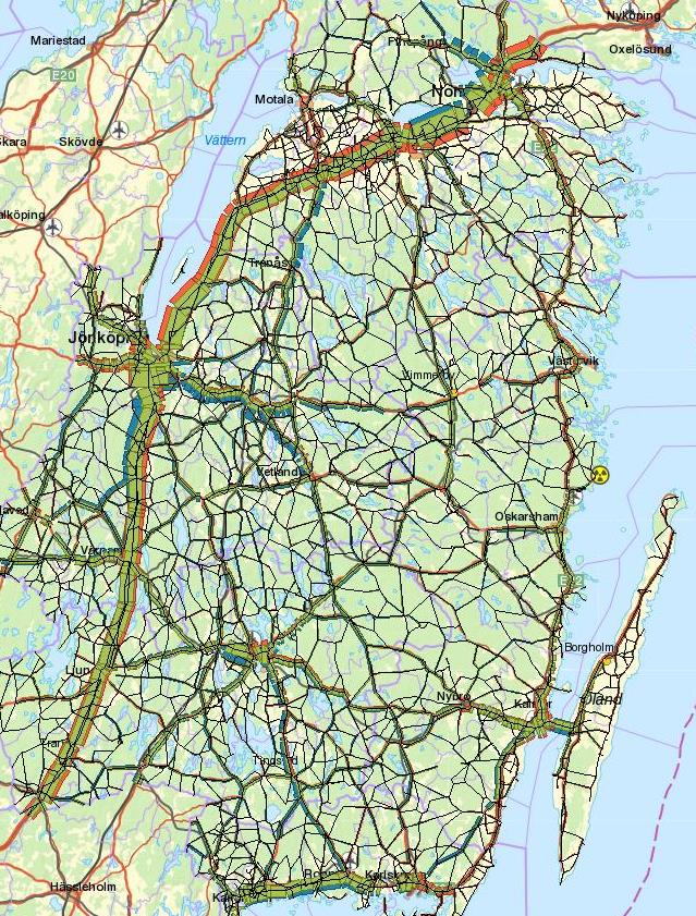 Som figuren ovan visar överskattas främst trafiken längs E4 sydväst om Mjölby.