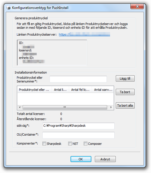 4 Mata in produktnyckeln I detta avsnitt beskrivs det hur produktnyckeln matas in i installationsprogrammet för Sharpdesk Push.