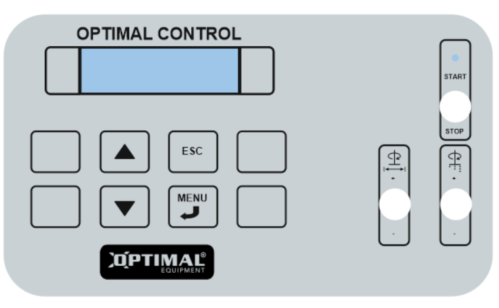 Beskrivning av OPTIMAL Control Eco handenhet. Nedanför visas en översikt över handenheten till styrningen med beskrivning av knapp- och kontakt-placering.