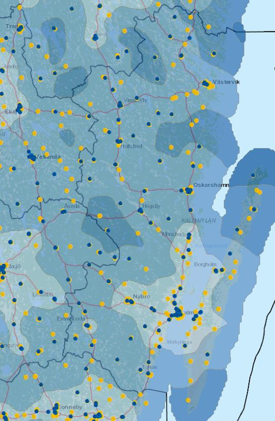 Tillväxtanalys indexerade tillgänglighetsmodell beskriver grad av närhet till olika stora tätorter.