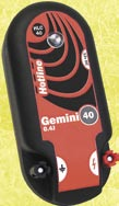 Gemini, för alla förhållanden, 12 eller 230 Volt Perfekta hästaggregat med alternativ strömkälla Gemini 120 art nr 04-100 Medelstarkt nät/batterianslutet aggregat.