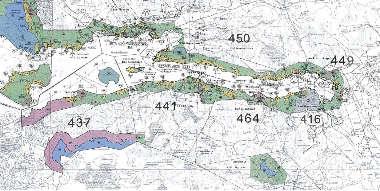 28 Miljökonsekvensbeskrivnings program Vindkraftpark, Nordanå-Lövböle Bild 13. Utdrag från Kimitoöns stranddelgeneralplan.
