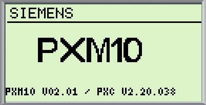 2.3 Display Figur 2-6 Startbild PXM10 har en display med fem rader. Den kan användas för att titta på alla synliga element i en anläggning, med värden eller annan information.