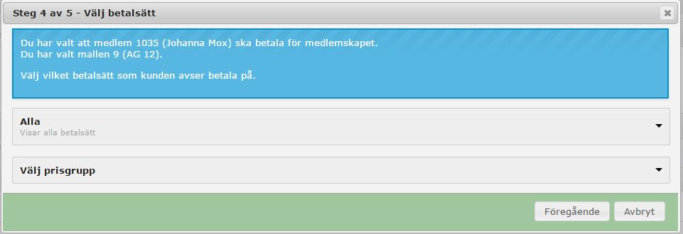 7. Notera att uppdragsunderlagen nu sparas på medlemmen som ska betala. Klicka på Spara för att spara uppdragsunderlag samt medlemskapet.