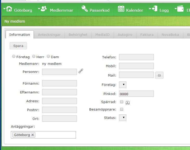 Registrering av nya medlemmar 1. Fyll i personnummer a. Om det är ett företag anges organisationsnumret b. Personnumret kan lämnas blankt om personen saknar personnummer c.