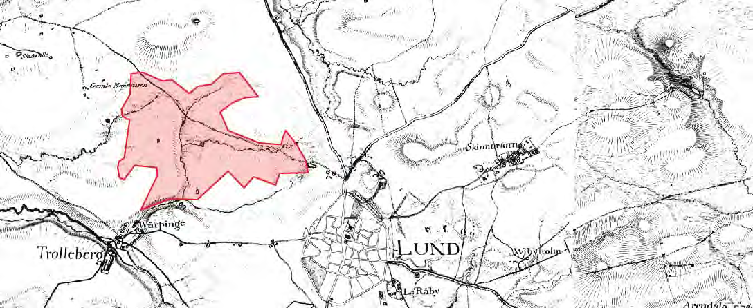 PLANERINGSFÖRUTSÄTTNINGAR KULTURMILJÖ Tiden före industrieran Skånska rekognoseringskartan (1812), visar ett relativt opåverkat och ännu oskiftat jordbrukslandskap väster om Lund.