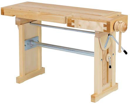 Träslöjd 34642 Hyvelbänk Junior 4-pl. Höjd 70 cm 9.100:- Slöjdbänk med fyra arbetsplatser. Skiva i massiv björk. Mått 144 x 144 cm.