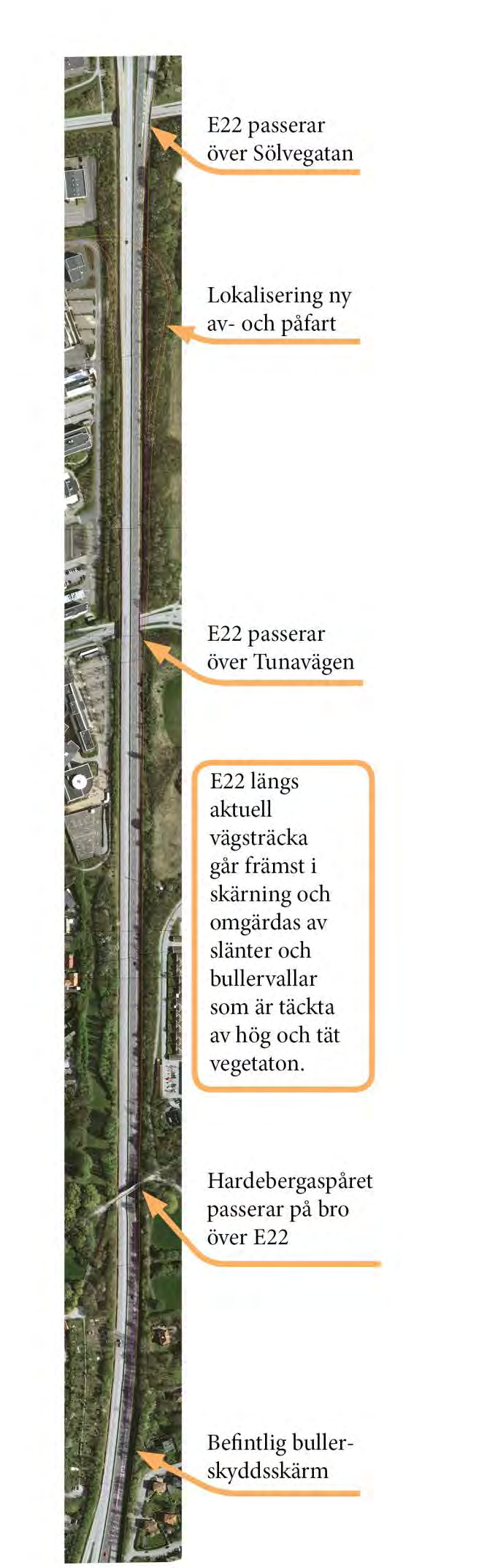 2. Förutsättningar 2.1. Aktuellt vägavsnitt Aktuellt vägavsnitt passerar genom Lund och är cirka 2,3 km långt och sträcker sig från trafikplats Gastelyckan i söder till trafikplats Lund Norra i norr.