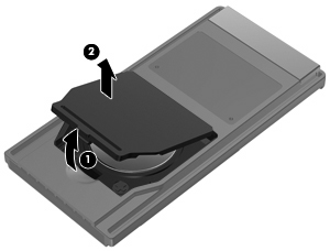 3 Sätta i eller byta ut ett batteri VARNING: Minska risken för säkerhetsproblem genom att bara använda det batteri som medföljer fjärrkontrollen, ett reservbatteri från HP eller ett kompatibelt