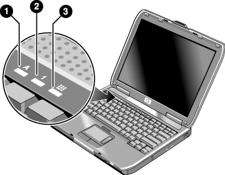 Kom igång med HP Notebook Datorns olika delar Lamporna för tangentbordsstatus sitter ovanför tangentbordet och anger statusen för Num Lock, Caps Lock, Keypad Lock och Scroll Lock. 1. Caps Lock. Caps Lock är aktiv.