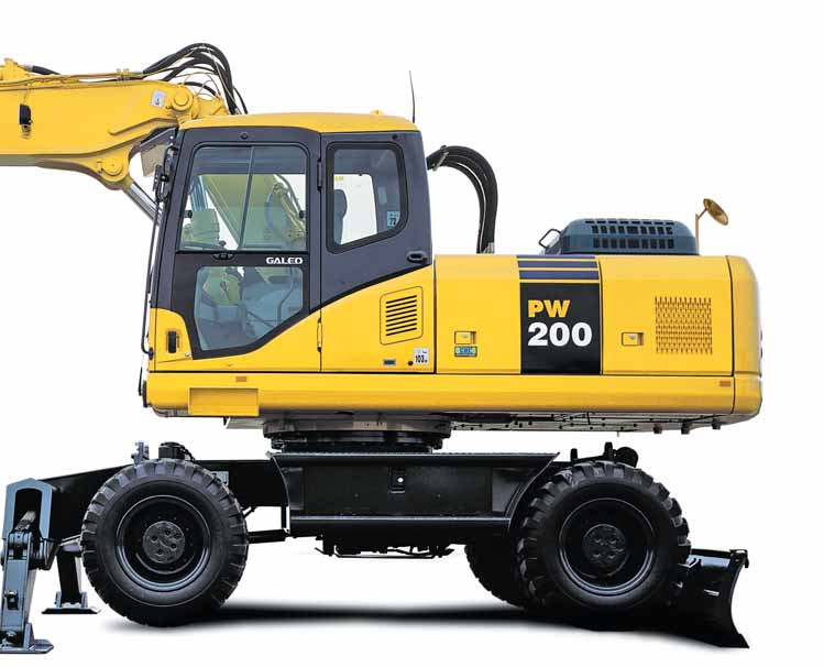 HYDRAULISK HJULGÅENDE GRÄVMASKIN MOTORSTYRKA 134 kw / 182 Hk SpaceCab Trycksatt förarhytt med klimatanläggning som standard Låg ljudnivå Minimal vibration då hytten är monterad på vibrationsdämpare