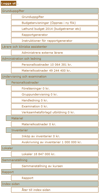 2. Budgetverktyget Kurs-/terminsbudgetarna skapas i ett nätbaserat budgetverktyg och sparas i en databas, vilket gör det möjligt att i efterhand gå in och ändra eller lägga till uppgifter i