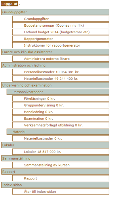 2. Budgetverktyget Kurs-/terminsbudgetarna skapas i ett nätbaserat budgetverktyg och sparas i en databas, vilket gör det möjligt att i efterhand gå in och ändra eller lägga till uppgifter i
