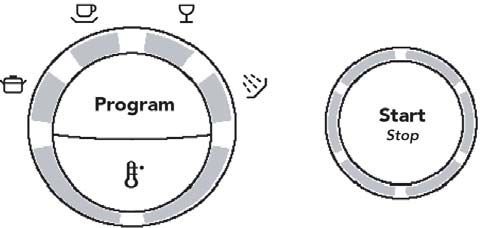 PANELEN 3 1 4 7 2 5 1. Programväljare 2. Grytdisk 3. Normaldisk 4. Snabbdisk 6 5. Avspolning 6. Temperaturval 7.