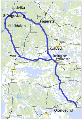 Figur 9.1 Vägval malmtransporter Bergslagen-Oxelösund i känslighetsanalys 9.