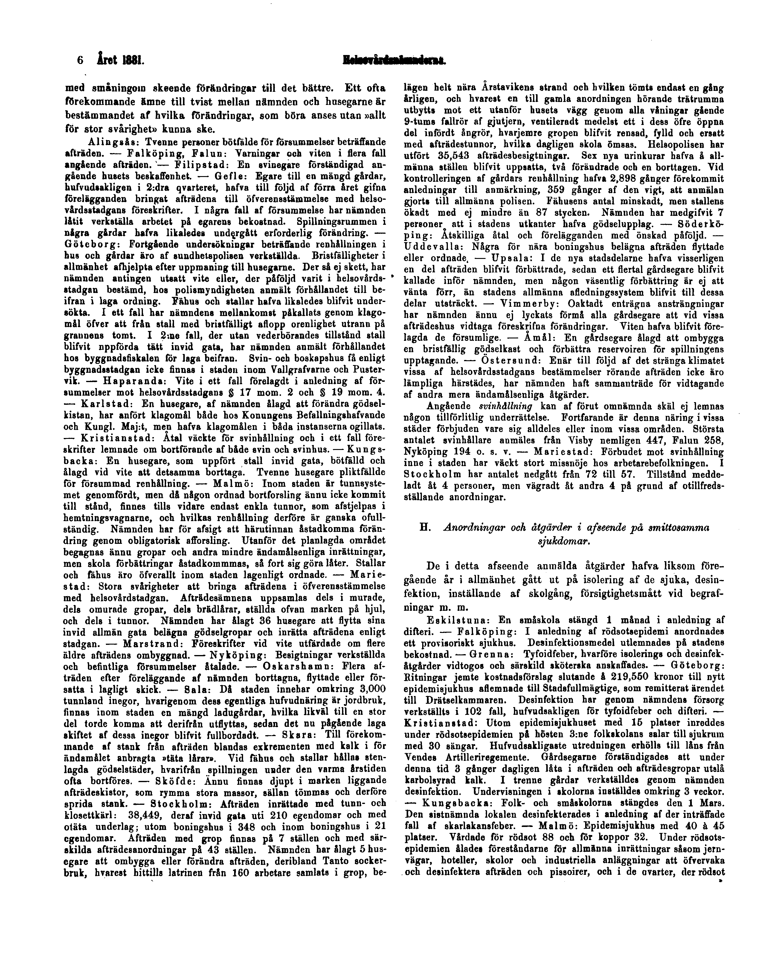 6 Året 1881. Helsovårdsnämnderna. med småningom skeende förändringar till det bättre.
