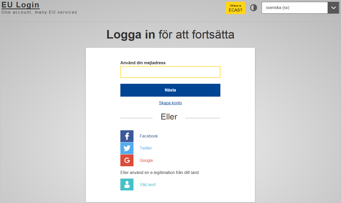 Registrering i EU login Uppdaterad 2.12.2016 TP ELW EU Login är kommissionens autentiseringstjänst.