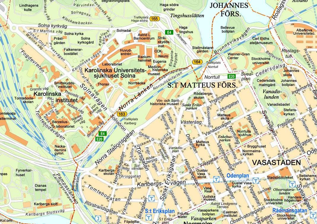 4 (23) Dp 2009-02013-54 Planområdets läge Med förlängningen av Vasastadens gatunät förenas Stockholms innerstad och Karolinska sjukhusområdet, samtidigt som stråket till Solna Centrum och övriga