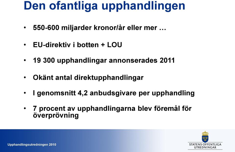Okänt antal direktupphandlingar I genomsnitt 4,2 anbudsgivare per