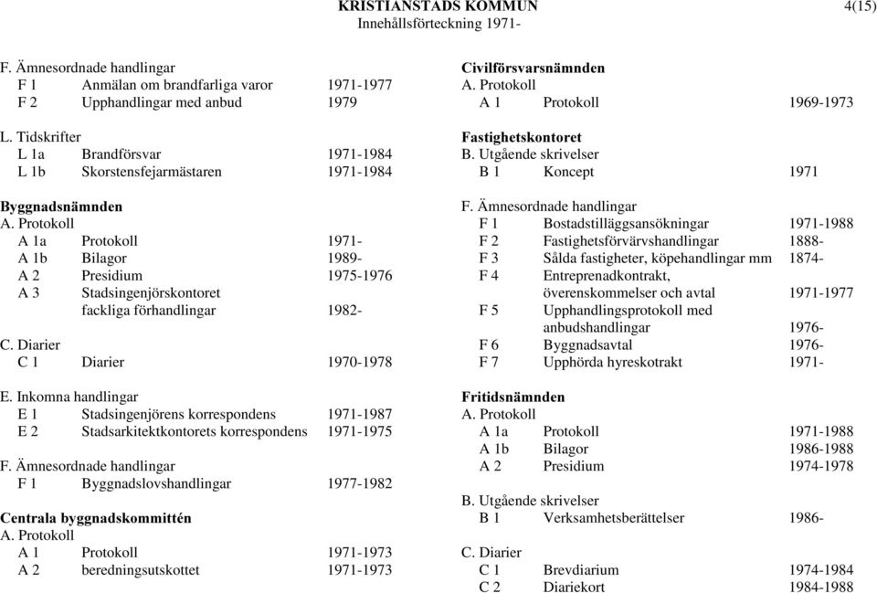 förhandlingar 1982- C 1 Diarier 1970-1978 E 1 Stadsingenjörens korrespondens 1971-1987 E 2 Stadsarkitektkontorets korrespondens 1971-1975 F 1 Byggnadslovshandlingar 1977-1982