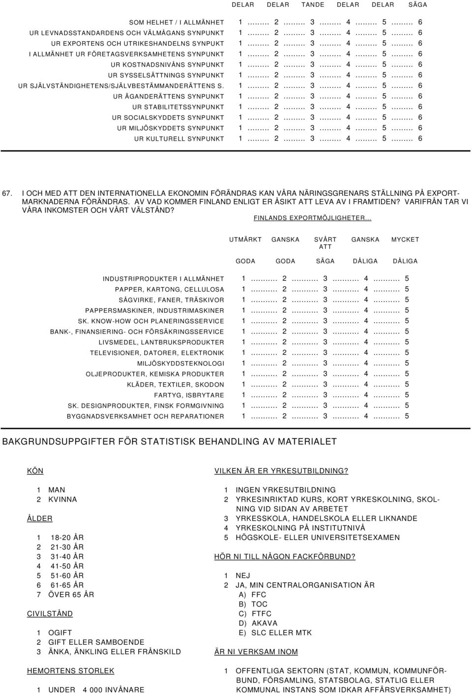 1... 2... 3... 4... 5... 6 UR ÄGANDERÄTTENS SYNPUNKT 1... 2... 3... 4... 5... 6 UR STABILITETSSYNPUNKT 1... 2... 3... 4... 5... 6 UR SOCIALSKYDDETS SYNPUNKT 1... 2... 3... 4... 5... 6 UR MILJÖSKYDDETS SYNPUNKT 1.