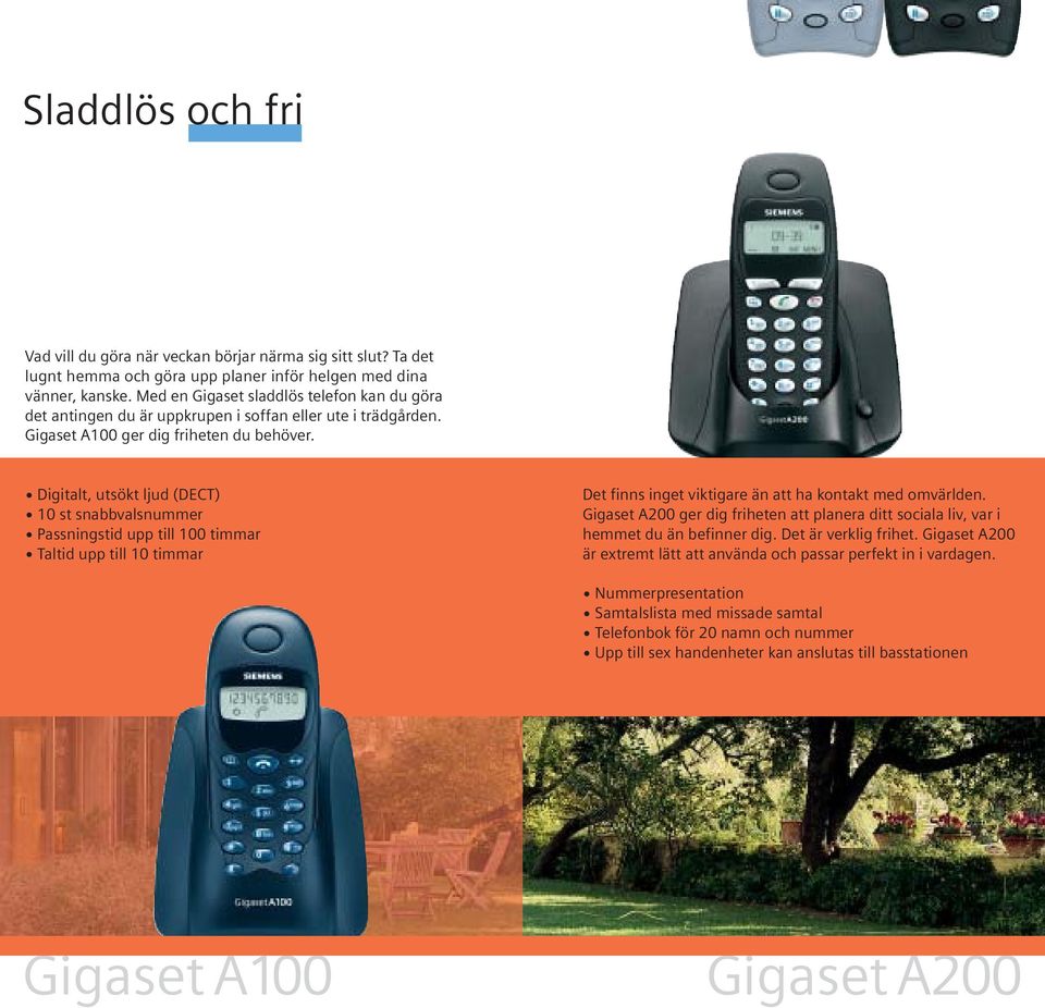 Digitalt, utsökt ljud (DECT) st snabbvalsnummer Passningstid upp till 0 timmar Taltid upp till timmar Det finns inget viktigare än att ha kontakt med omvärlden.