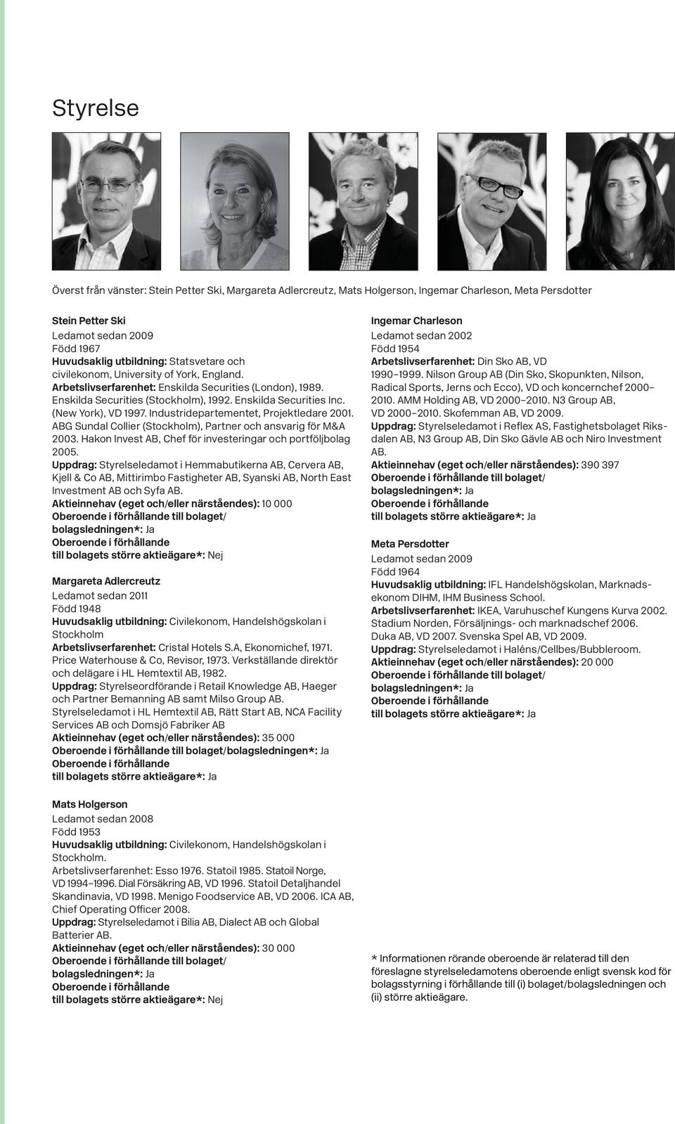 Industridepartementet, Projektledare 2001. ABG Sundal Collier (Stockholm), Partner och ansvarig för M&A 2003. Hakon Invest AB, Chef för investeringar och portföljbolag 2005.
