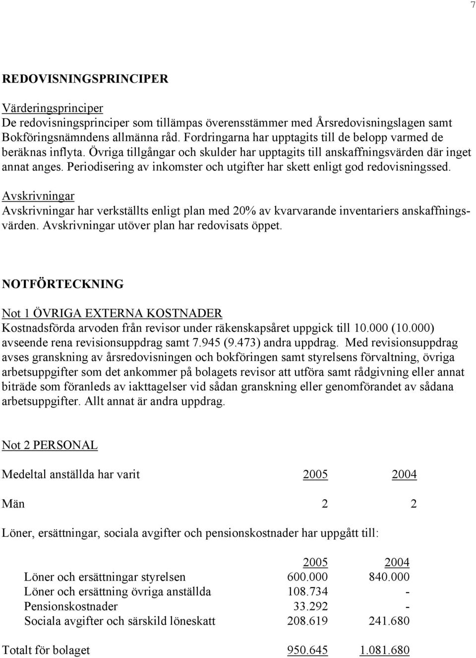 Periodisering av inkomster och utgifter har skett enligt god redovisningssed. Avskrivningar Avskrivningar har verkställts enligt plan med 20% av kvarvarande inventariers anskaffningsvärden.