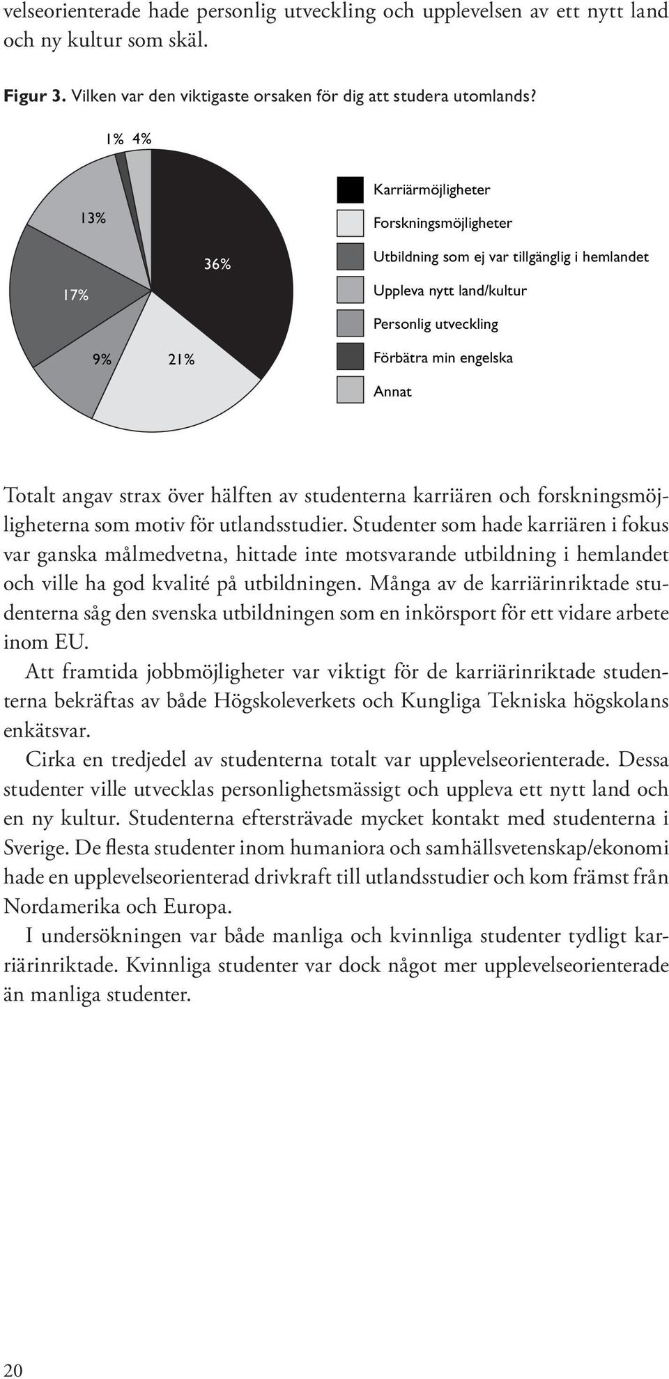 strax över hälften av studenterna karriären och forskningsmöjligheterna som motiv för utlandsstudier.