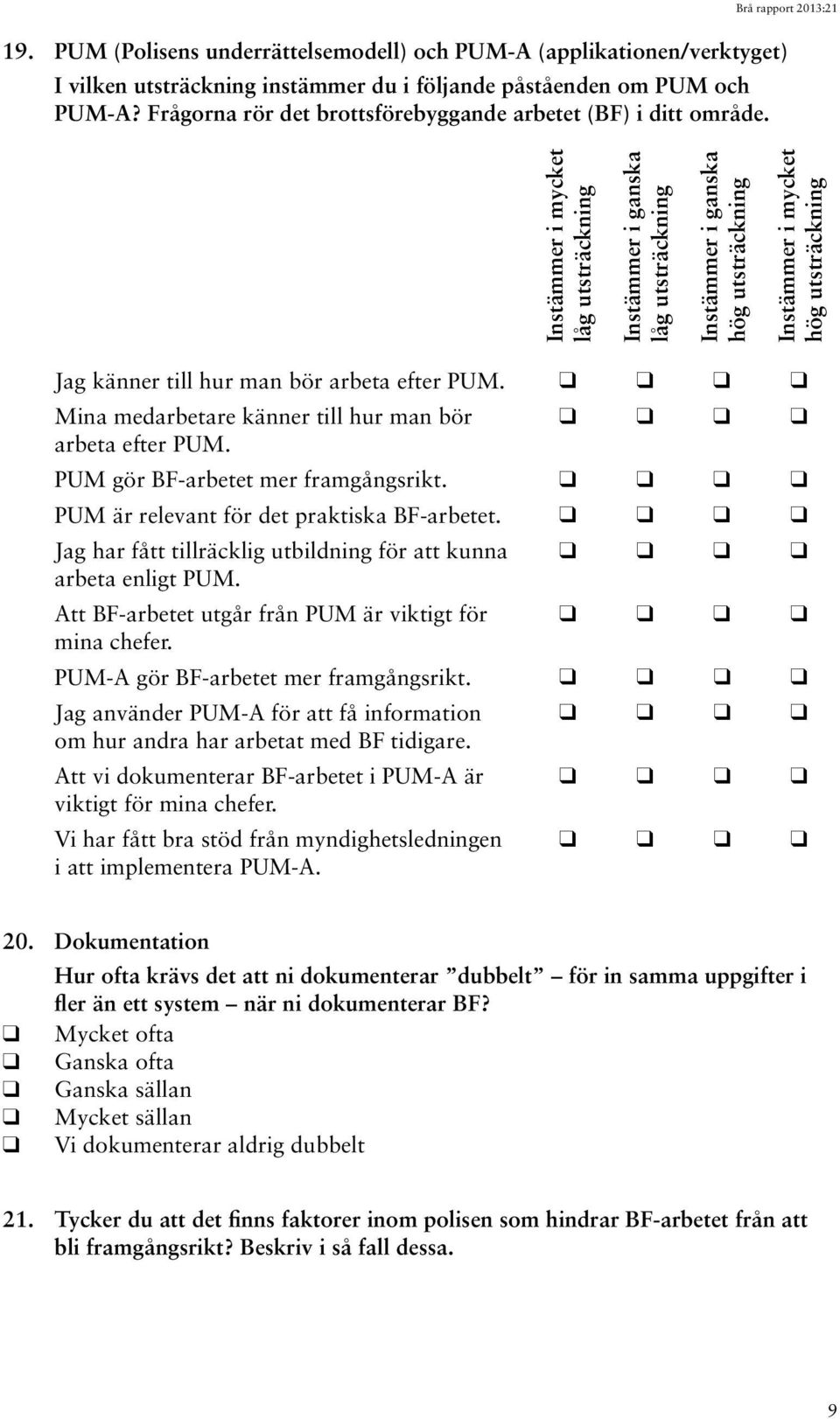 PUM gör BF-arbetet mer framgångsrikt. PUM är relevant för det praktiska BF-arbetet. Jag har fått tillräcklig utbildning för att kunna arbeta enligt PUM.