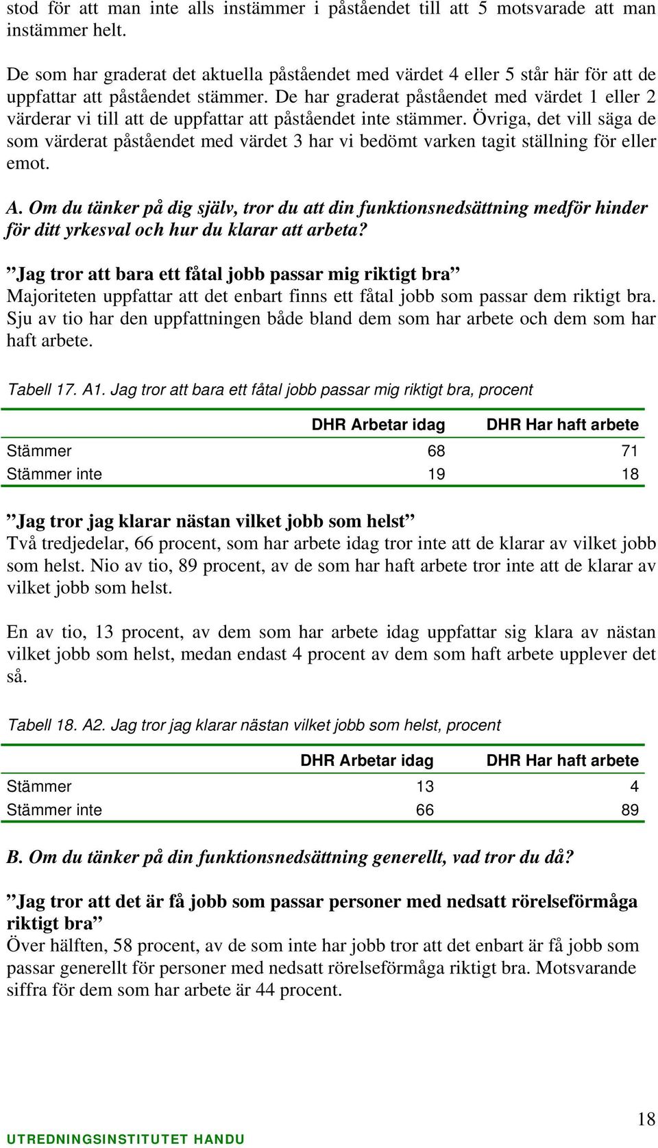 De har graderat påståendet med värdet 1 eller 2 värderar vi till att de uppfattar att påståendet inte stämmer.