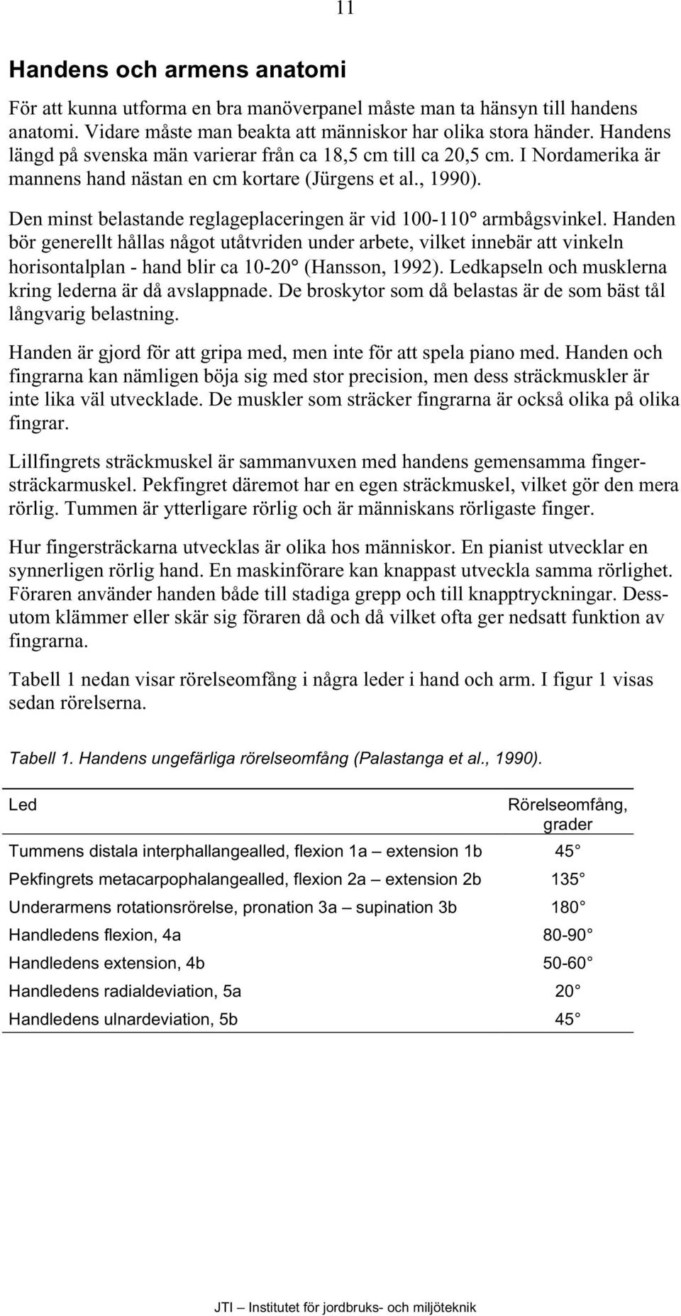 Den minst belastande reglageplaceringen är vid 100-110 armbågsvinkel.