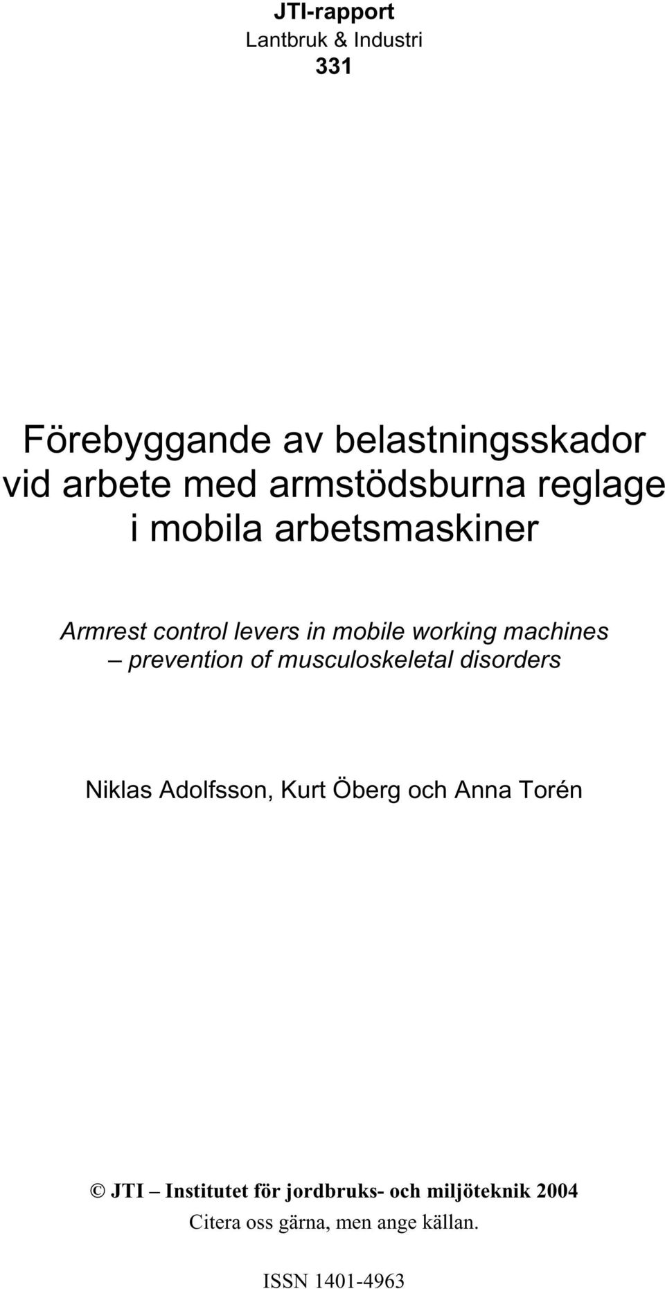 in mobile working machines prevention of musculoskeletal disorders Niklas