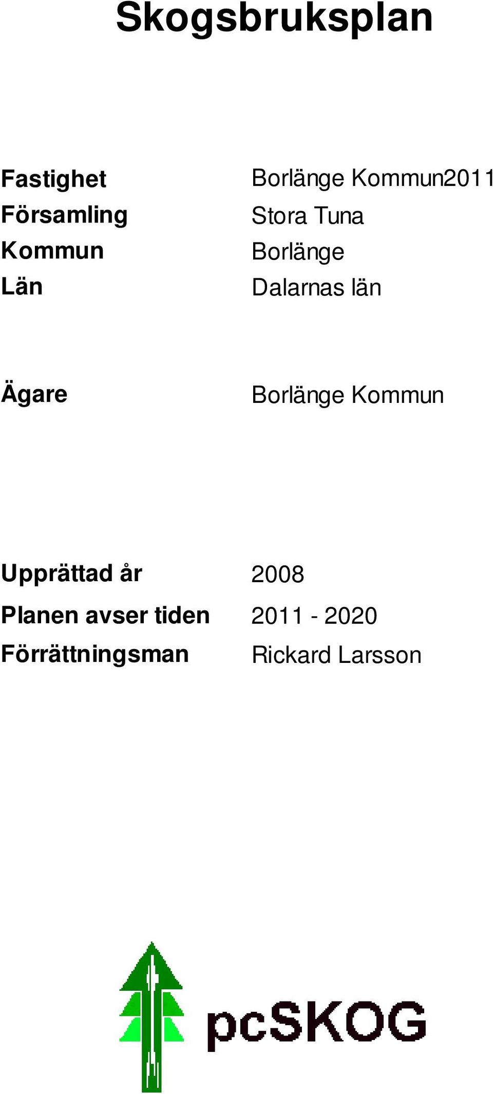 län Ägare Borlänge Kommun Upprättad år Planen