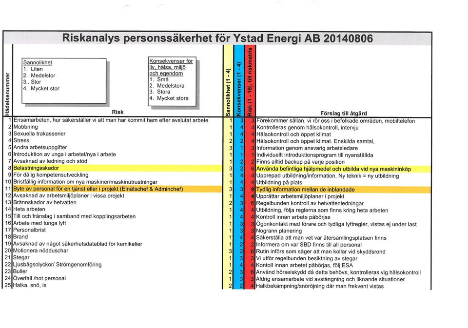 Stress Andra arbetsuppgifter Introduktion av unga i arbetet/nya i arbete Avsaknad av ledning och stöd Belastningsskador För dålig kompetensutveckling Bristfällig information om nya