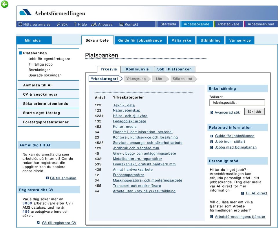 Tillfälliga jobb Bevakningar Sparade sökningar Anmälan till AF CV & ansökningar Söka arbete utomlands Starta eget företag Företagspresentationer Anmäl dig till AF Nu kan du anmäla dig som arbetslös