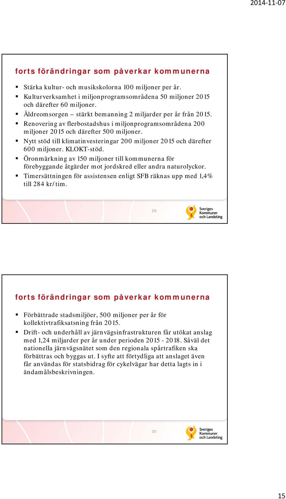 Nytt stöd till klimatinvesteringar 200 miljoner 2015 och därefter 600 miljoner. KLOKT-stöd.