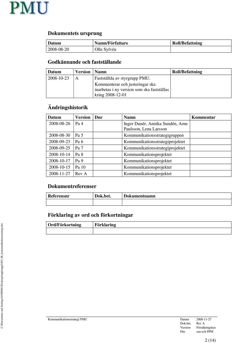 Larsson 2008-08-30 Pa 5 Kommunikationsstrategigruppen 2008-09-23 Pa 6 Kommunikationsstrategiprojektet 2008-09-25 Pa 7 Kommunikationsstrategiprojektet 2008-10-14 Pa 8 Kommunikationsprojektet